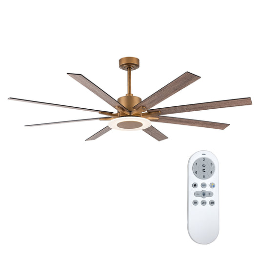 Parrot Uncle 65-in Integrated LED Gold with Brown Blades Ceiling Fan With Light - Remote Included ( 8 -Blade ) 5707709