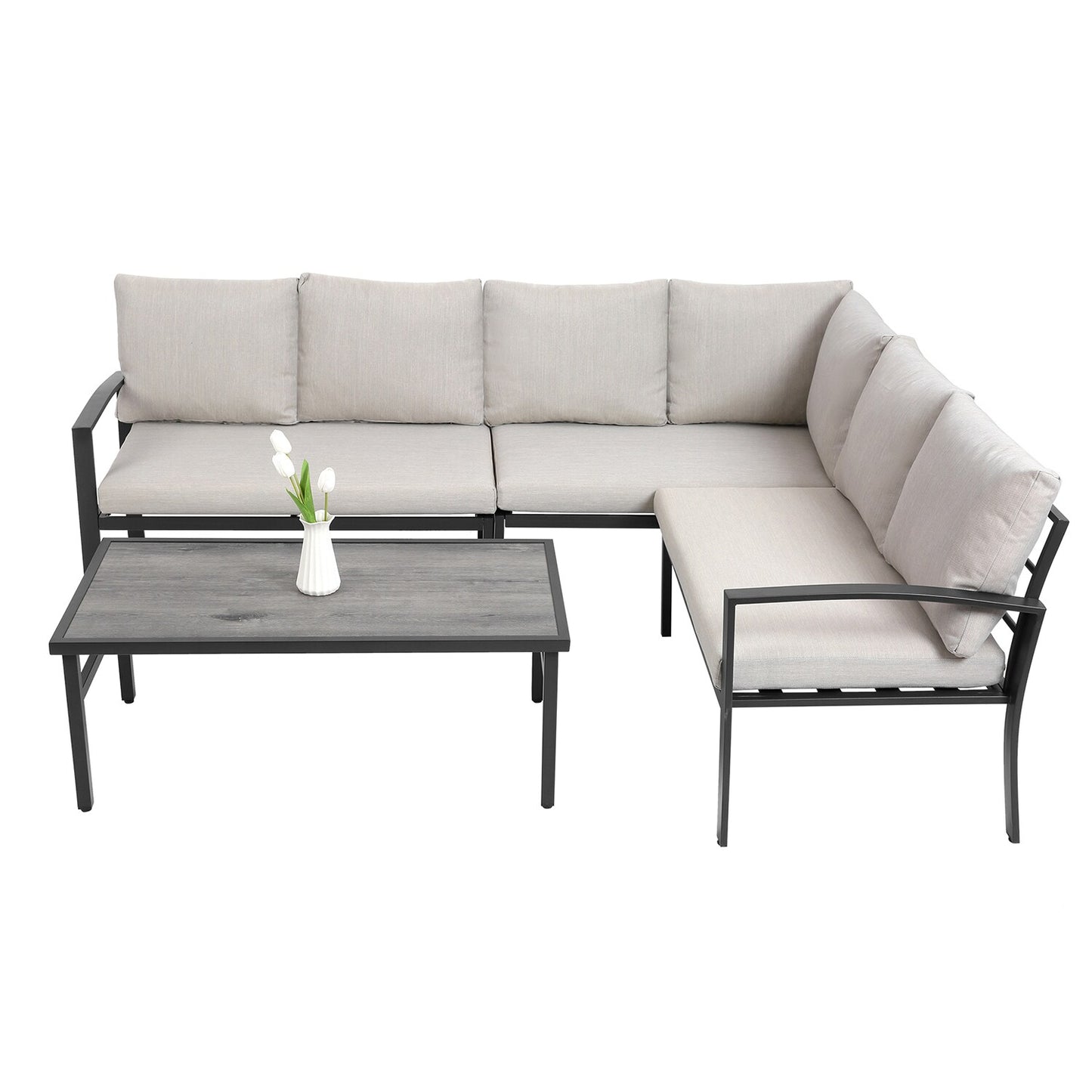 Bybafun Outdoor Sectional with (no fabric) Cushions and Steel Frame