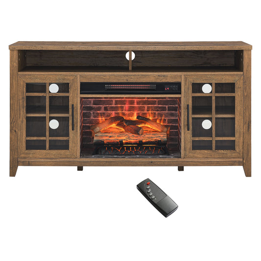 Clihome 55-in W Brown TV Stand with Infrared Quartz Electric Fireplace CL-CB72634