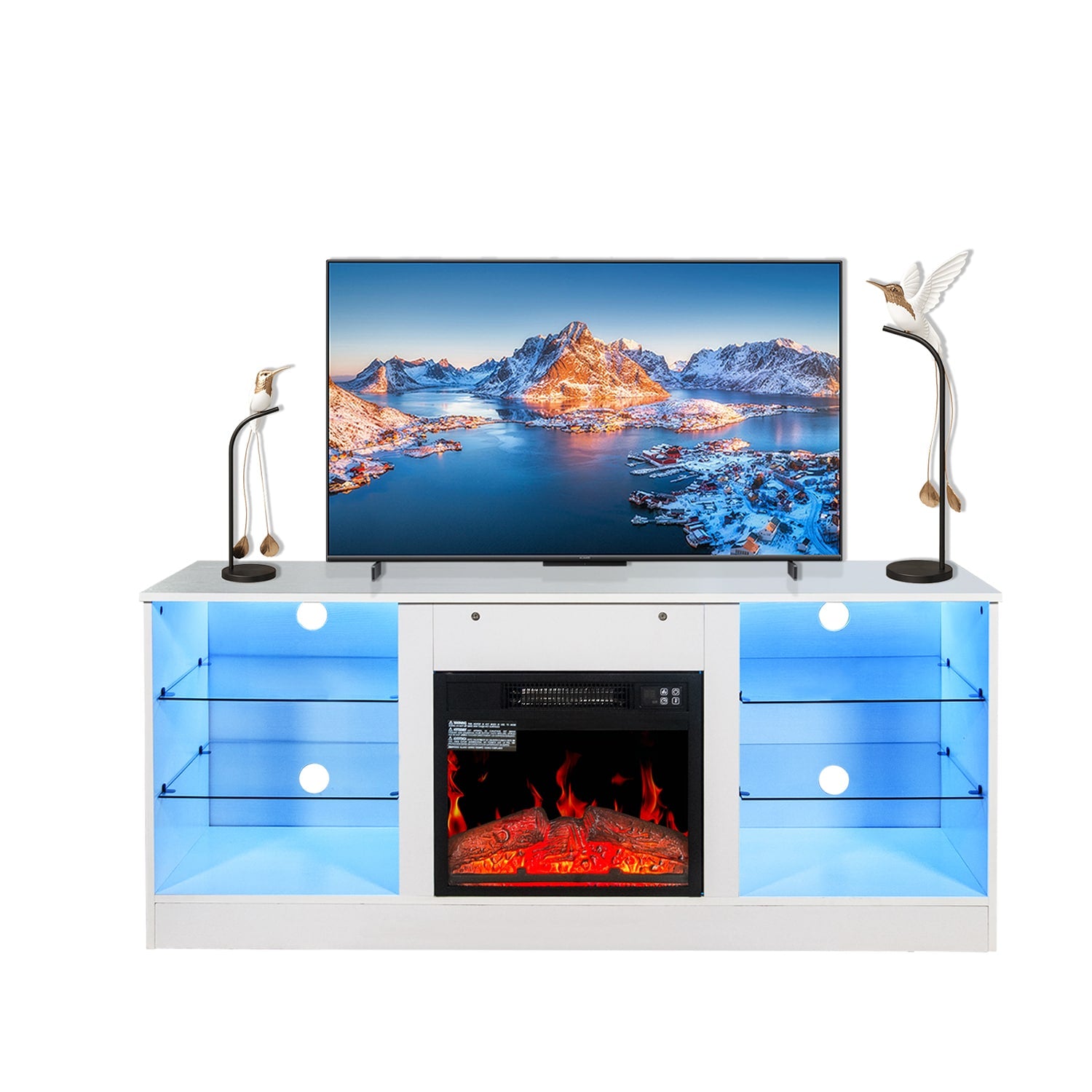Mondawe 57.8-in W White TV Stand with Infrared Quartz Electric Fireplace MD-JJ52177