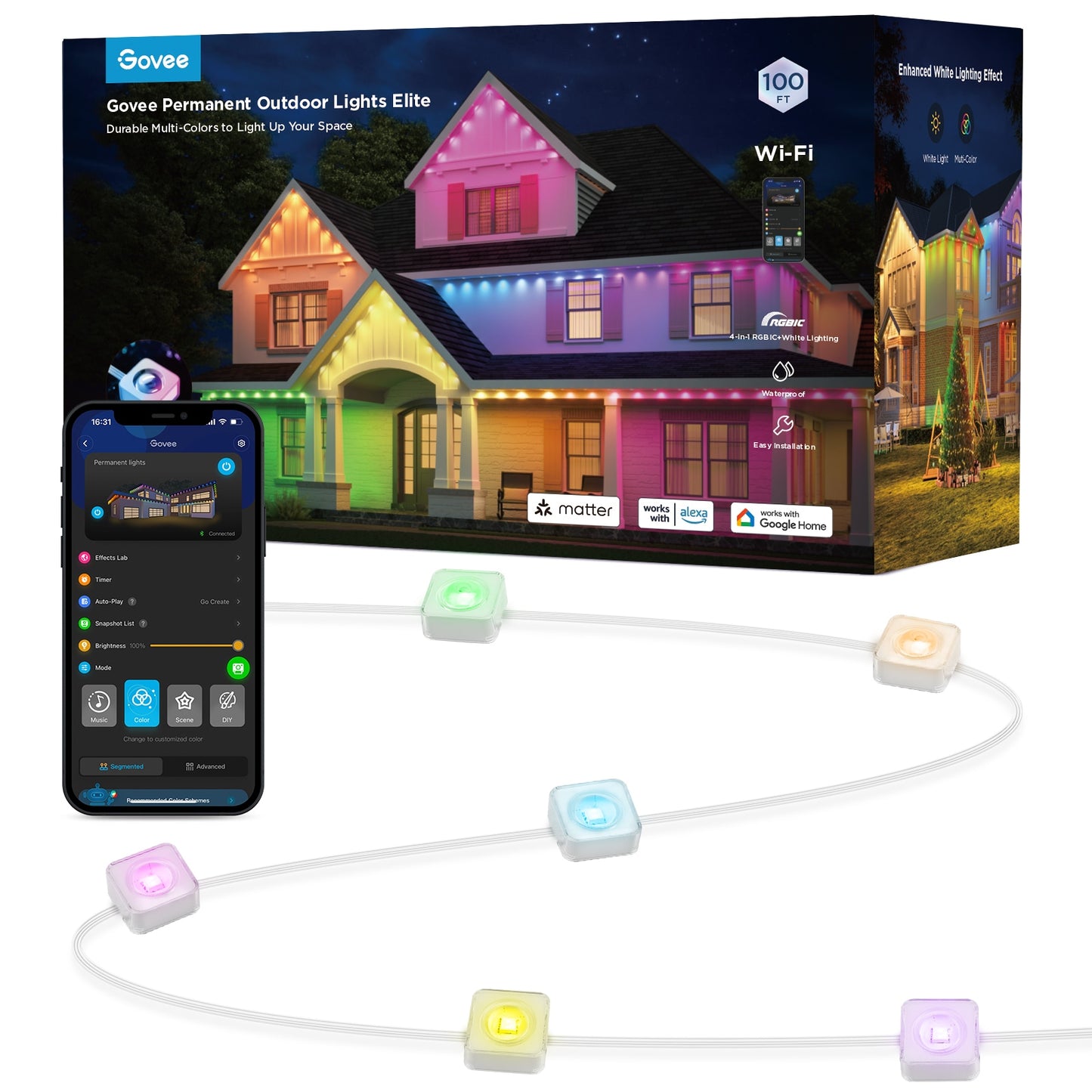 Govee 100-ft Plug-in White Indoor/Outdoor String Light with Color changing -Light LED Mini Bulbs Bluetooth Compatibility Wi-Fi Compatibility