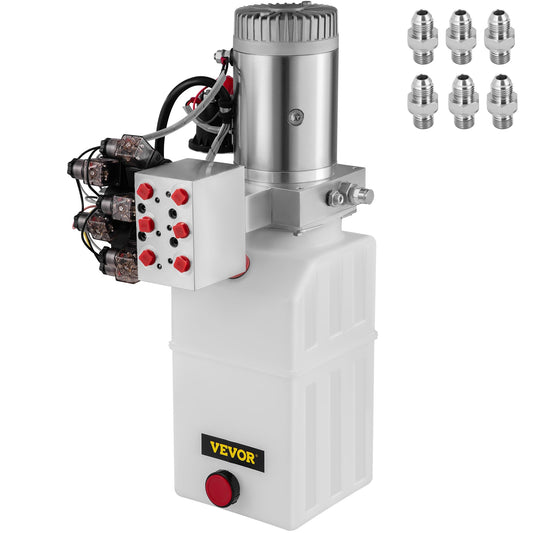 VEVOR Hydraulic Power Unit 6 Way 6 Quart Hydraulic Pump Double Acting Hydraulic Power Unit 12V Dc Dump Trailer Car Remote with Plastic Oil Reservoir (Plastic, Double Acting) CZYYB6LDDCFSZY001V0