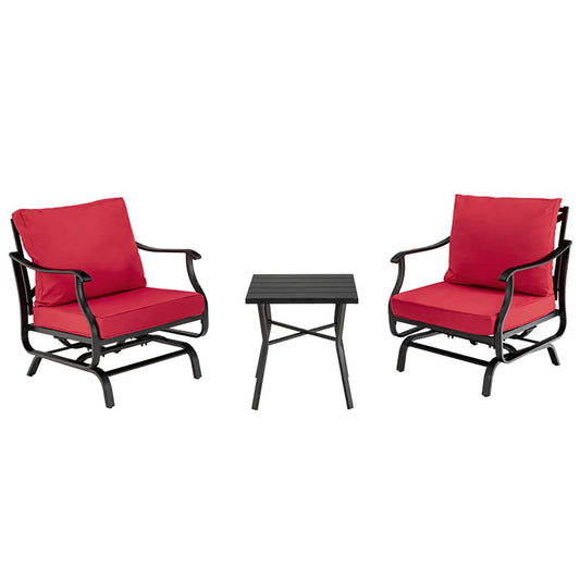 GZMR 3 Piece Patio Rocking Chair Set 3 -Piece Patio Conversation Set with Red Cushions
