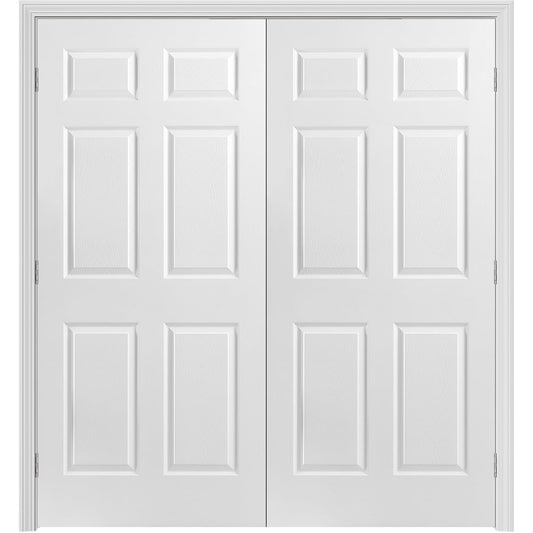 Masonite 72-in x 80-in Primed Hollow core 6-panel Bi-parting Smooth Primed Molded composite Split Jamb Double Prehung Interior Door 351 Casing