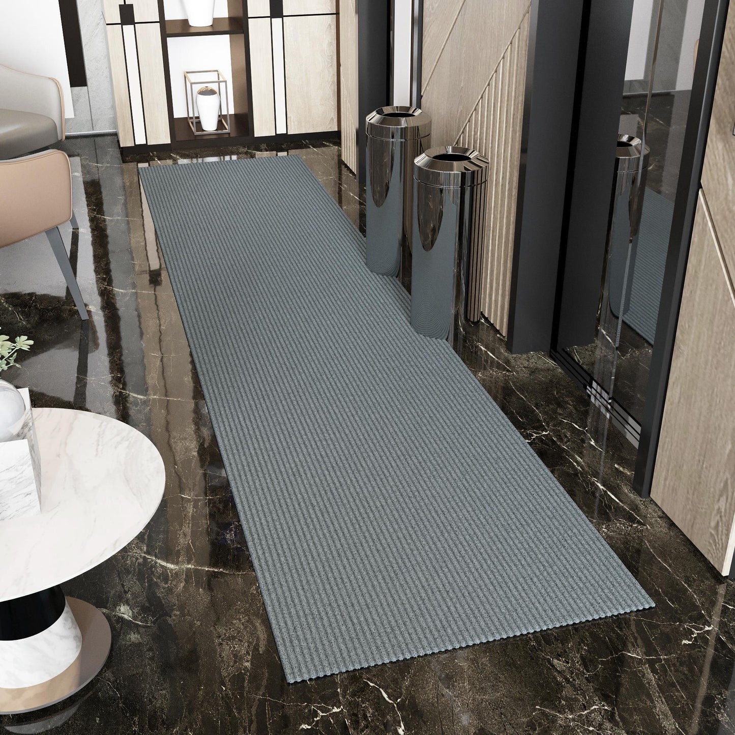 Ottomanson 3 ft 11 in x 44 ft Extra Long Hallway Runner 4 x 44 (ft) Loomed Gray Rectangular Indoor/Outdoor Solid Industrial Pet Friendly Runner rug