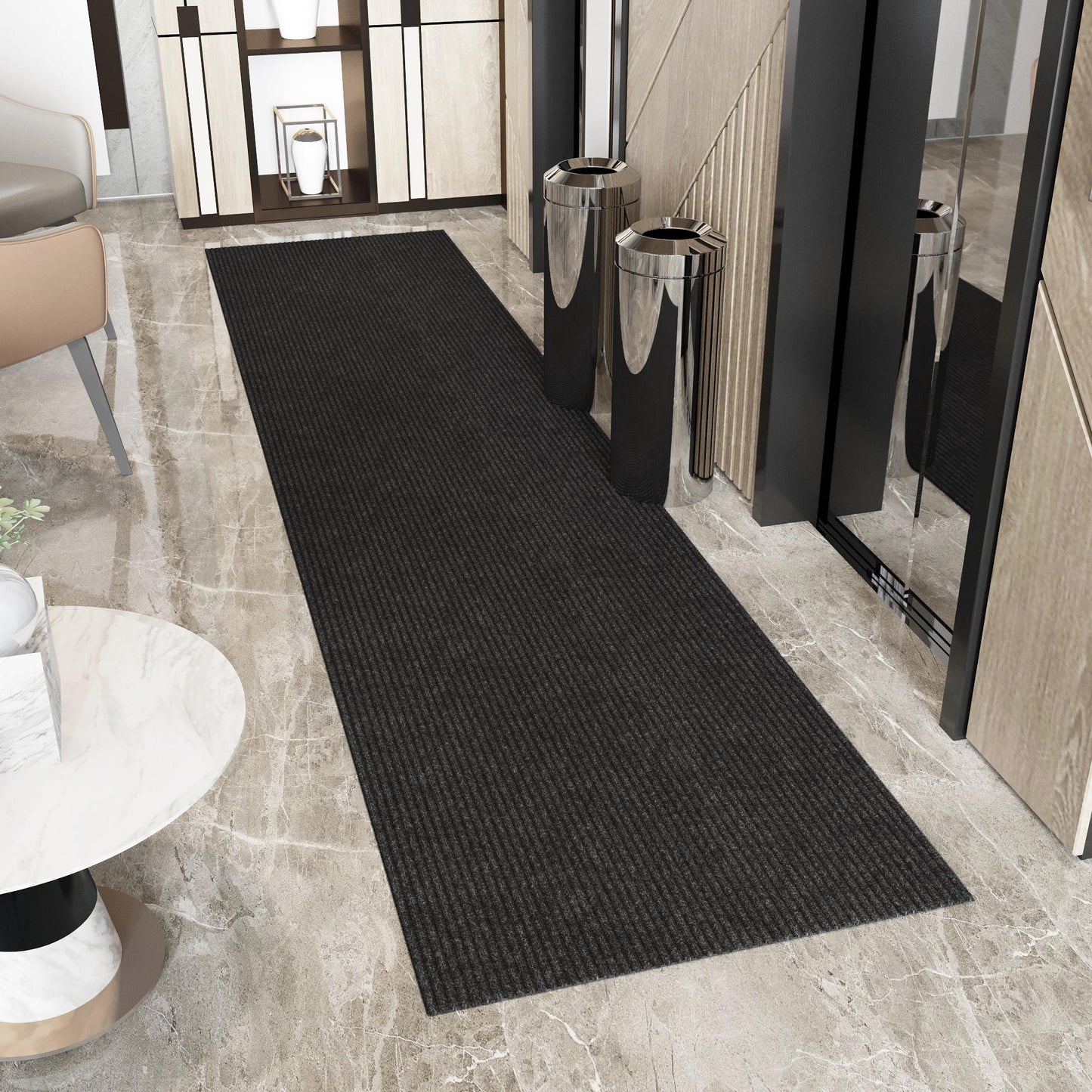 Ottomanson 3 ft 11 in x 50 ft Extra Long Hallway Runner 4 x 50 (ft) Loomed Black Rectangular Indoor/Outdoor Solid Industrial Pet Friendly Runner rug
