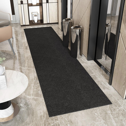 Ottomanson 3 ft 11 in x 50 ft Extra Long Hallway Runner 4 x 50 (ft) Loomed Black Rectangular Indoor/Outdoor Solid Industrial Pet Friendly Runner rug