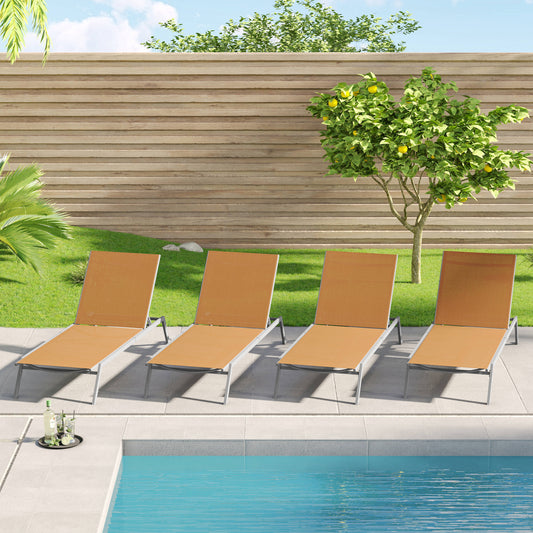 Octans Set of 4 Stackable Grey Powder Coated Steel Frame Metal Frame Stationary Chaise Lounge Chair with Orange Mesh Seat