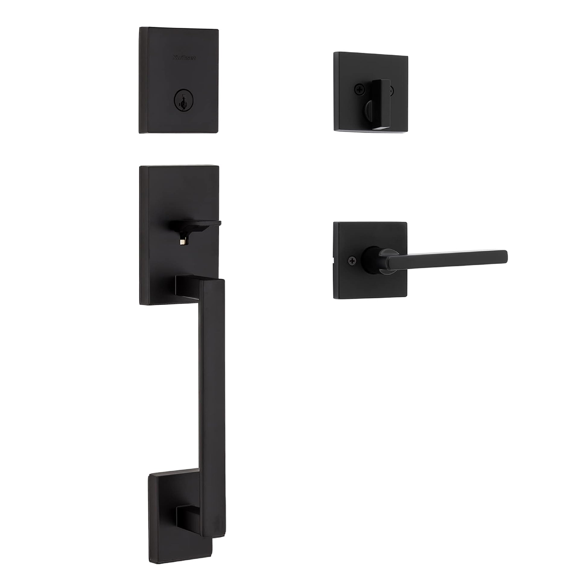 Kwikset Signature Series San Clemente Matte Black Single-Cylinder Deadbolt Entry Door Handleset with Halifax Lever and Smartkey 818SCEXHFL SQT 514