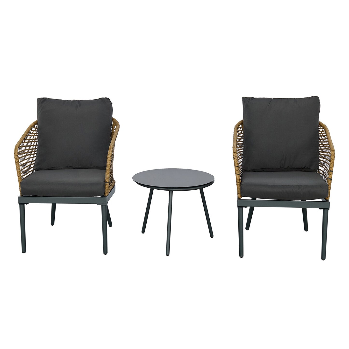 Bybafun 3-Piece Wicker Patio Conversation Set with Gray Cushions