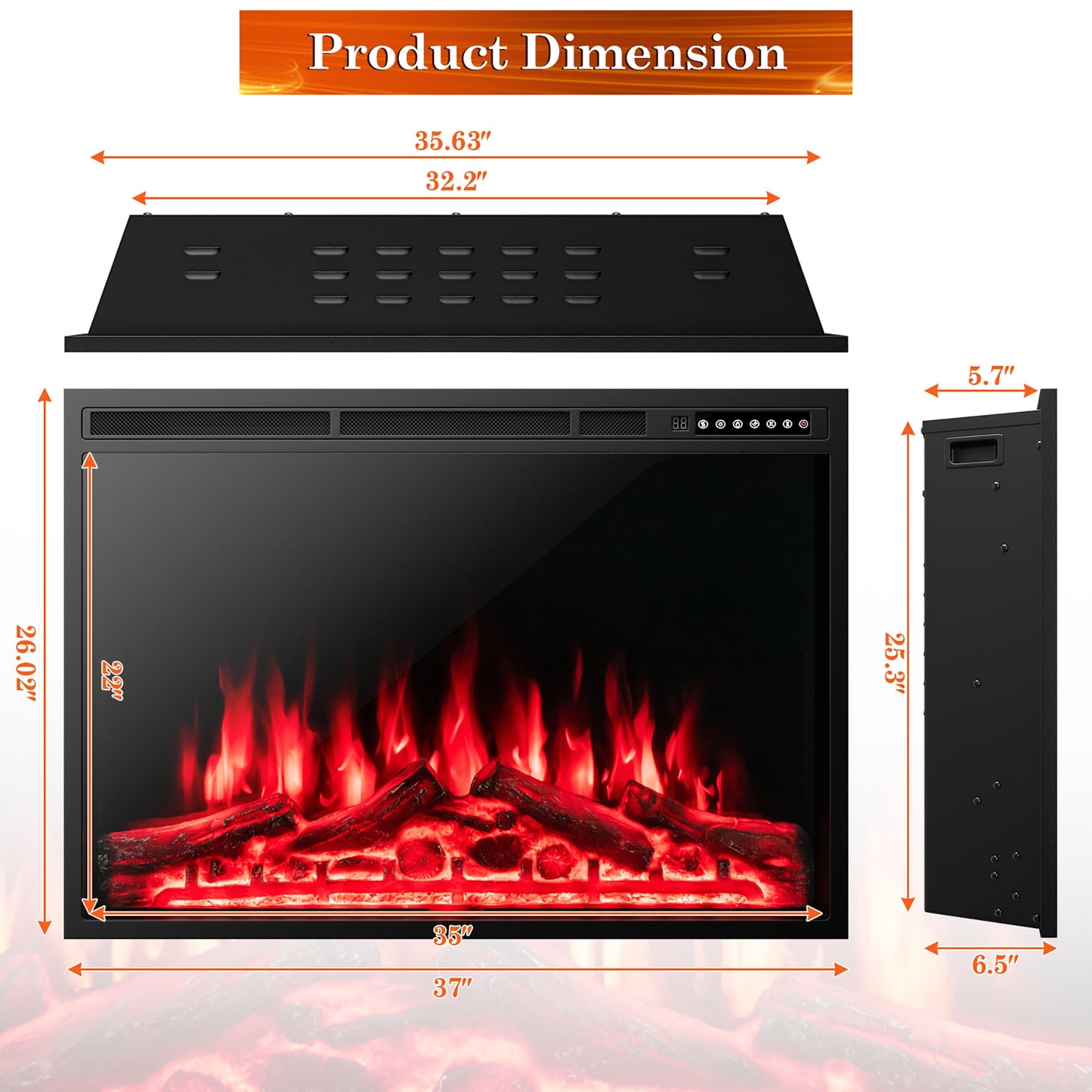 Goplus 6.5-in Black Electric Fireplace Insert FP10191
