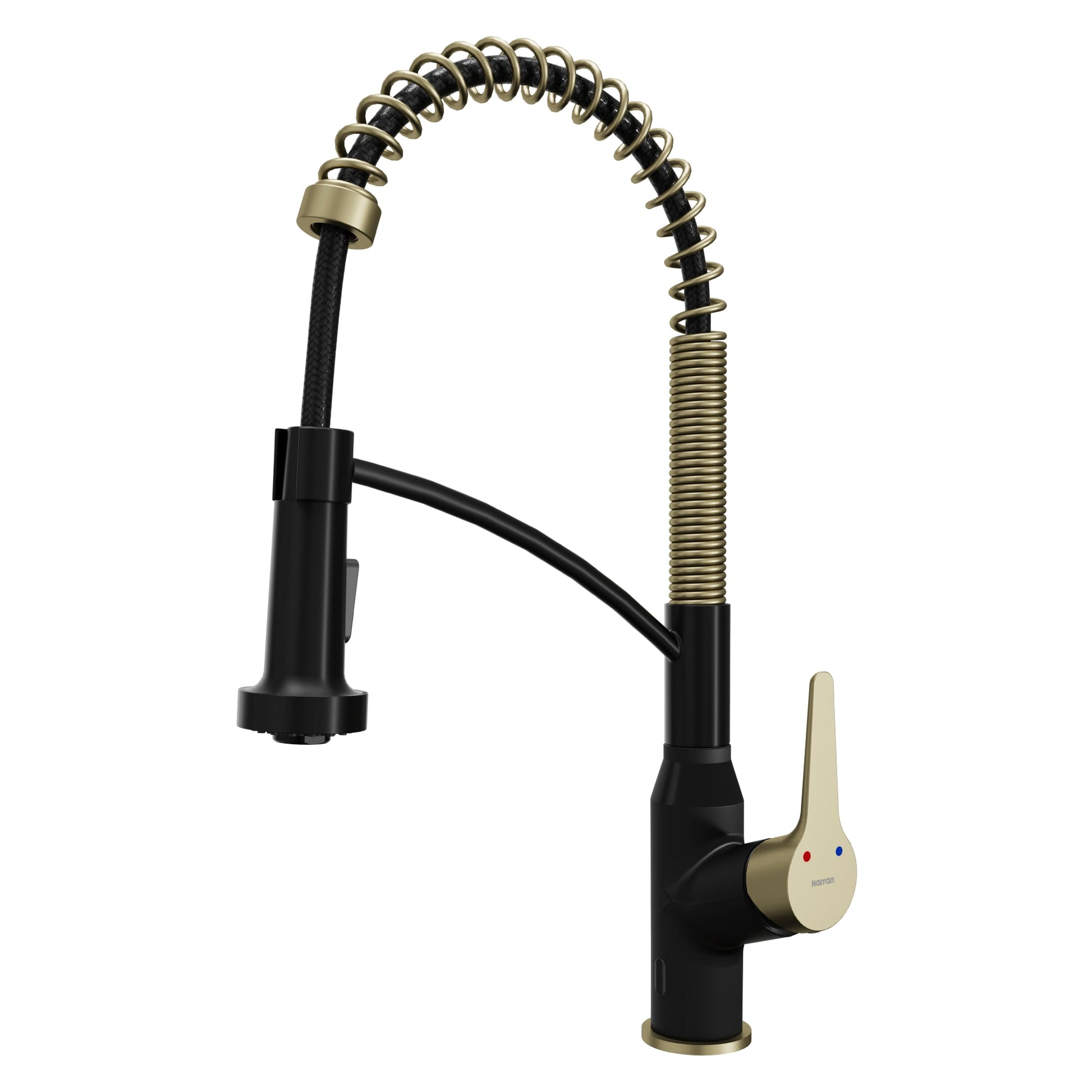 Karran Matte Black and Brushed Gold Single Handle Deck-mount Touchless Pull-down Kitchen Faucet with Sprayer