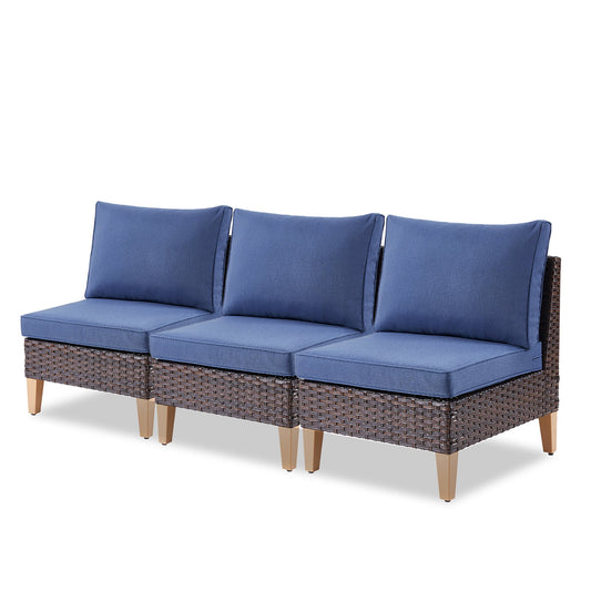 Rilyson ModularSofa Wicker Outdoor Sofa with Blue Cushions and Wicker Frame
