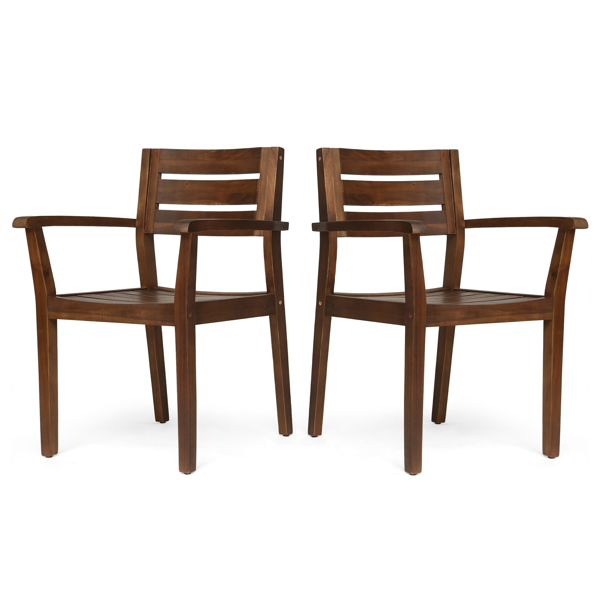 AHIOU HOME Evelyn Set of 2 Stackable Brown Wood Frame Stationary Dining Chair with Slat Seat