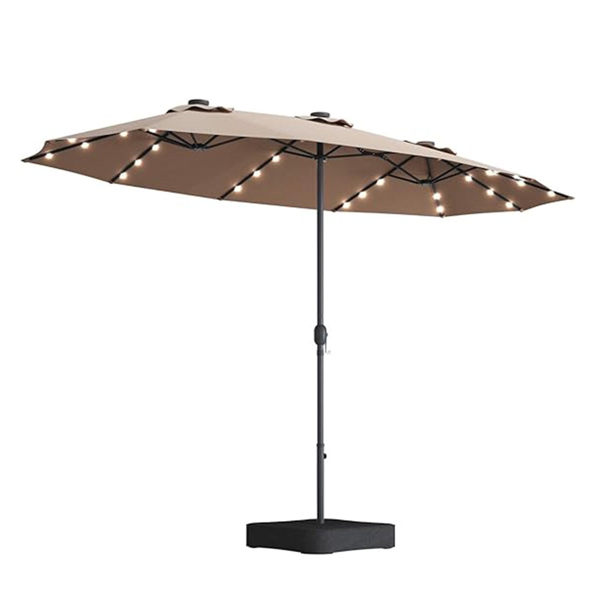 AHIOU HOME 15-ft Steel Tan No-tilt Garden Patio Umbrella with Lights and with Base