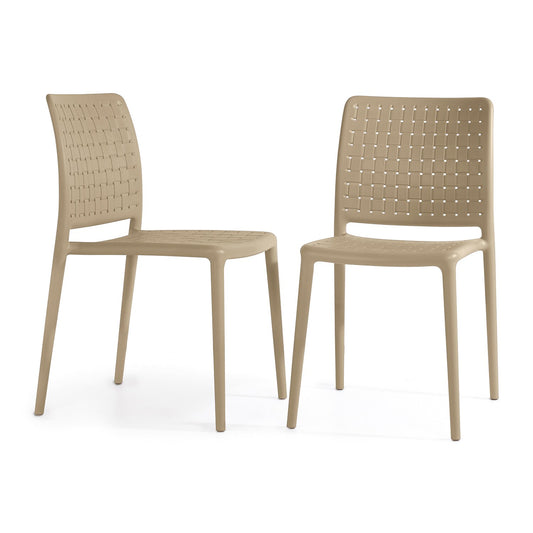 World Rug Gallery SeriesW1 Set of 2 Stackable Taupe Resin Frame Stationary Dining Chair with Solid Seat