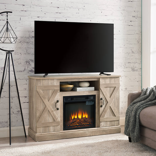 Mondawe 47-in W Light Gray TV Stand with Fan-forced Electric Fireplace MO-YL8S001