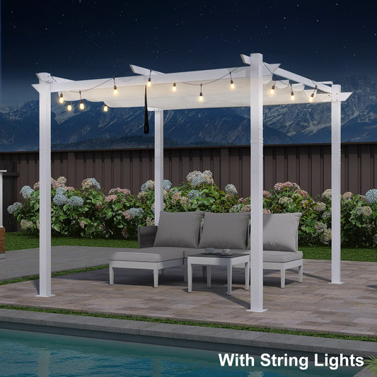 PURPLE LEAF 10-ft W x 10-ft L x 8-ft H White Metal Freestanding Pergola with Canopy