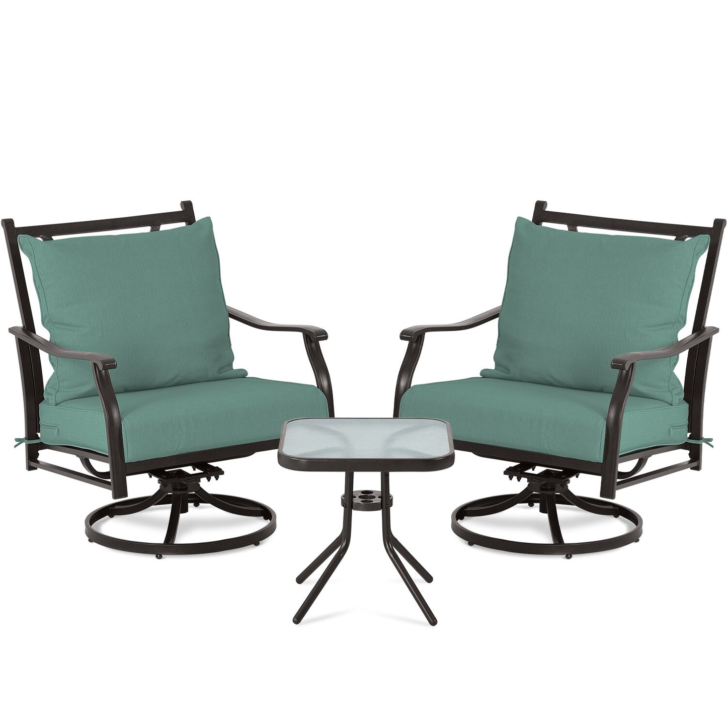 Aoodor Patio Chairs Set of 2 Brown Iron Frame Swivel rocker Dining Chair with Brown Mesh Seat