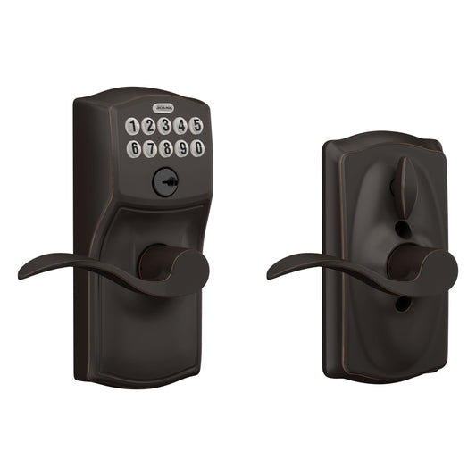 Schlage Customizable Keying Camelot-Accent Aged Bronze Electronic Handle with Keypad FE595 CAM 716 ACC G