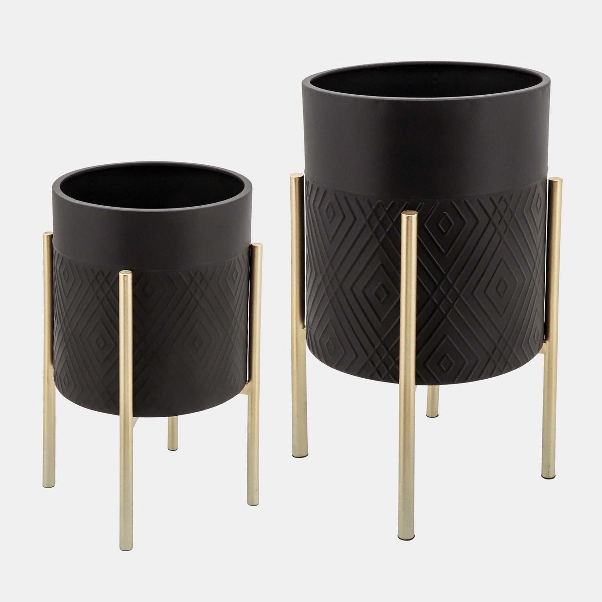 Benzara 2 -Pack Round 14.0-in W Medium Black Metal Indoor/Outdoor Planter