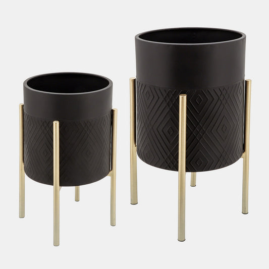 Benzara 2 -Pack Round 14.0-in W Medium Black Metal Indoor/Outdoor Planter