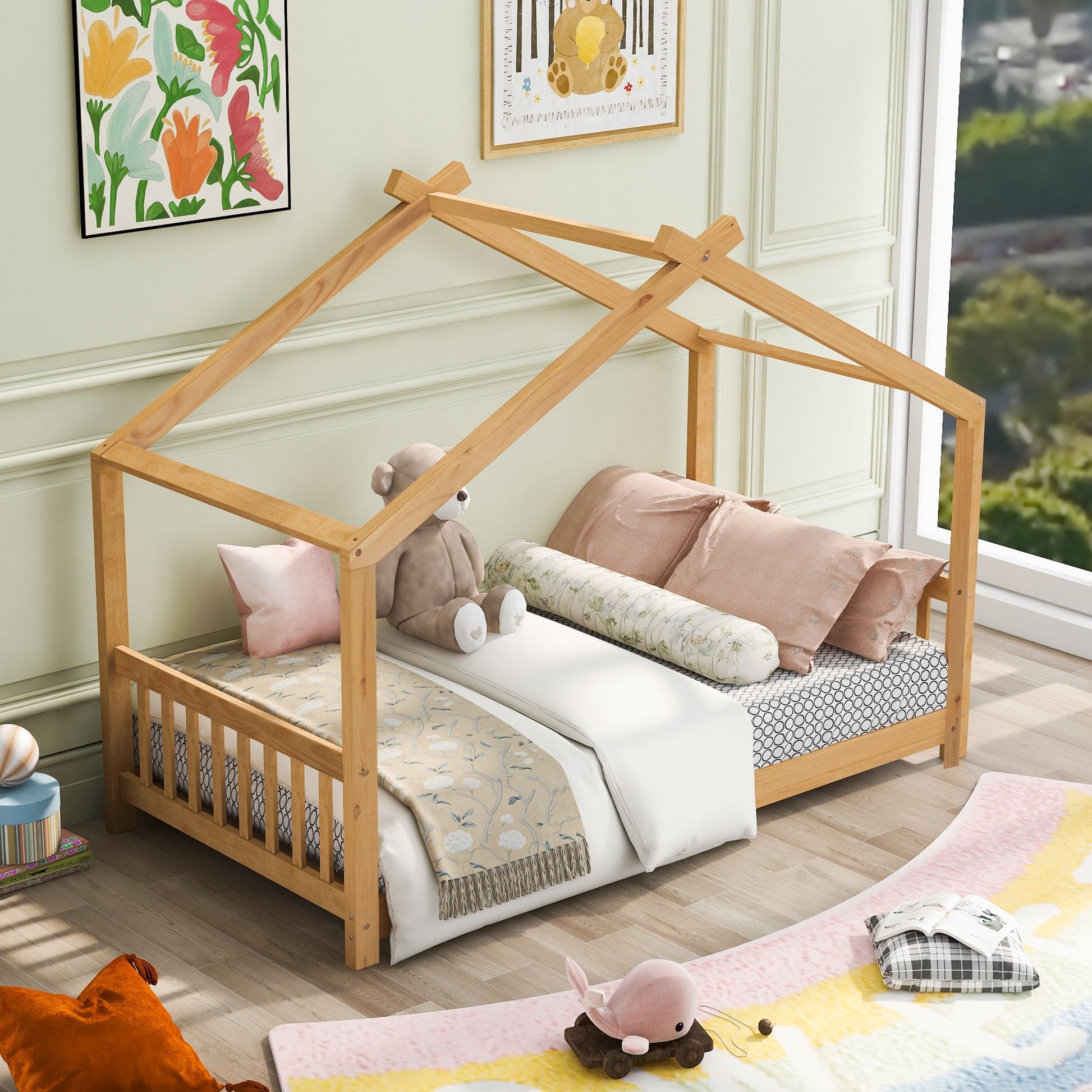 Yiekholo Natural Twin Wood Bed frame Bed