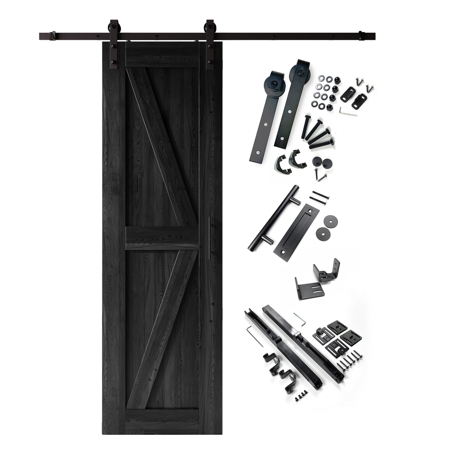 HOMACER 30-in x 84-in Black Prefinished K-frame Pine Wood Solid core Single Barn Door (Hardware Included)