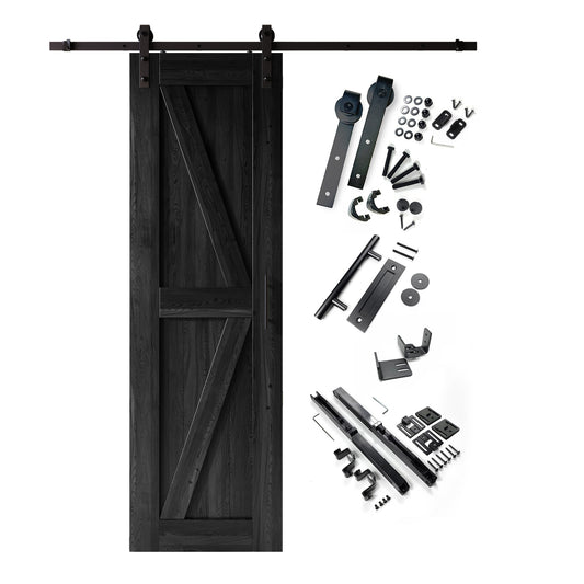 HOMACER 30-in x 84-in Black Prefinished K-frame Pine Wood Solid core Single Barn Door (Hardware Included)