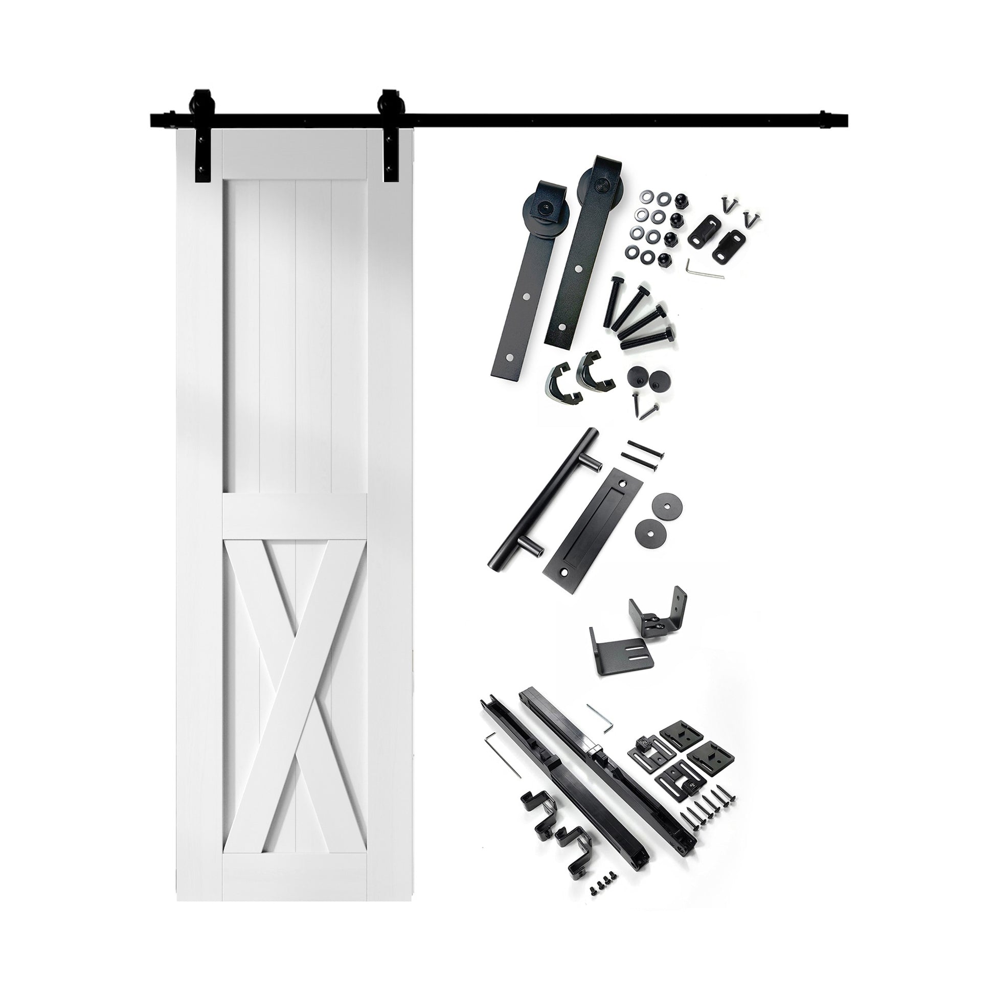 HOMACER 20-in x 84-in White Prefinished X-frame Pine Wood Solid core Single Barn Door (Hardware Included)