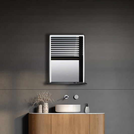 Dreamwerks LED Mirrors 24-in x 32-in Framed Rectangle Dimmable LED Lighted Fog Free Bluetooth Bathroom Vanity Mirror ( Black )