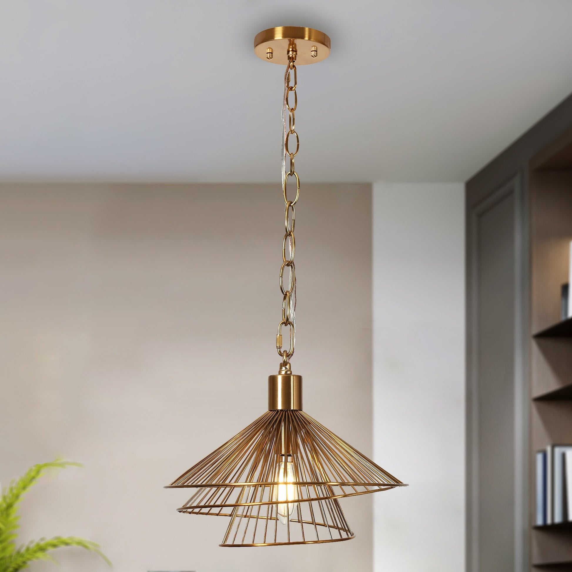 LNC Artmatrwer Polished Brass Modern/contemporary Geometric Medium Hanging Pendant light