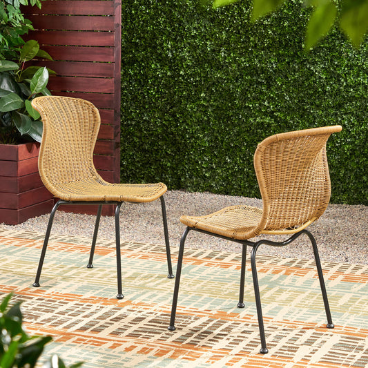 Moda Furnishings Classic Set of 2 Wicker Light Brown Wicker Frame Stationary Conversation Chair with Woven Seat