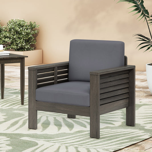 Moda Furnishings Classic Gray Wood Frame Stationary Conversation Chair with Dark gray Cushioned Seat