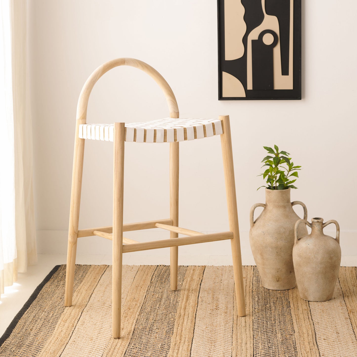 Safavieh White/Natural 29.92-in H Bar height Wood Bar Stool