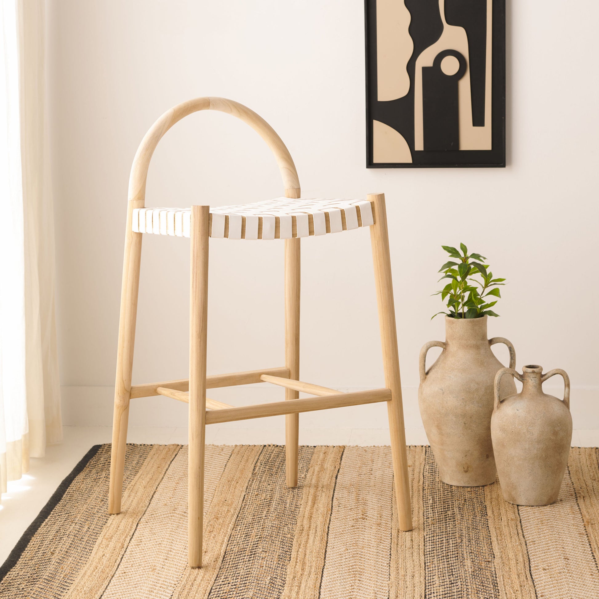 Safavieh White/Natural 29.92-in H Bar height Wood Bar Stool