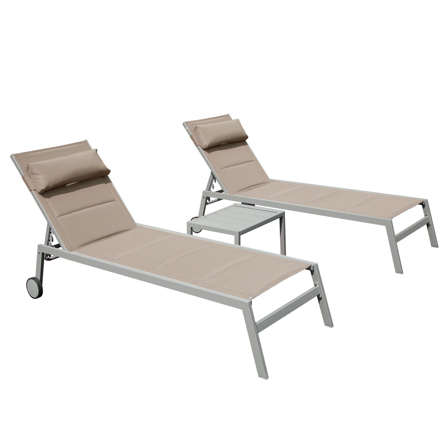 ToolCat Set of 2 Sliver Aluminum Frame Swivel Chaise Lounge Chair with Brown Mesh Seat