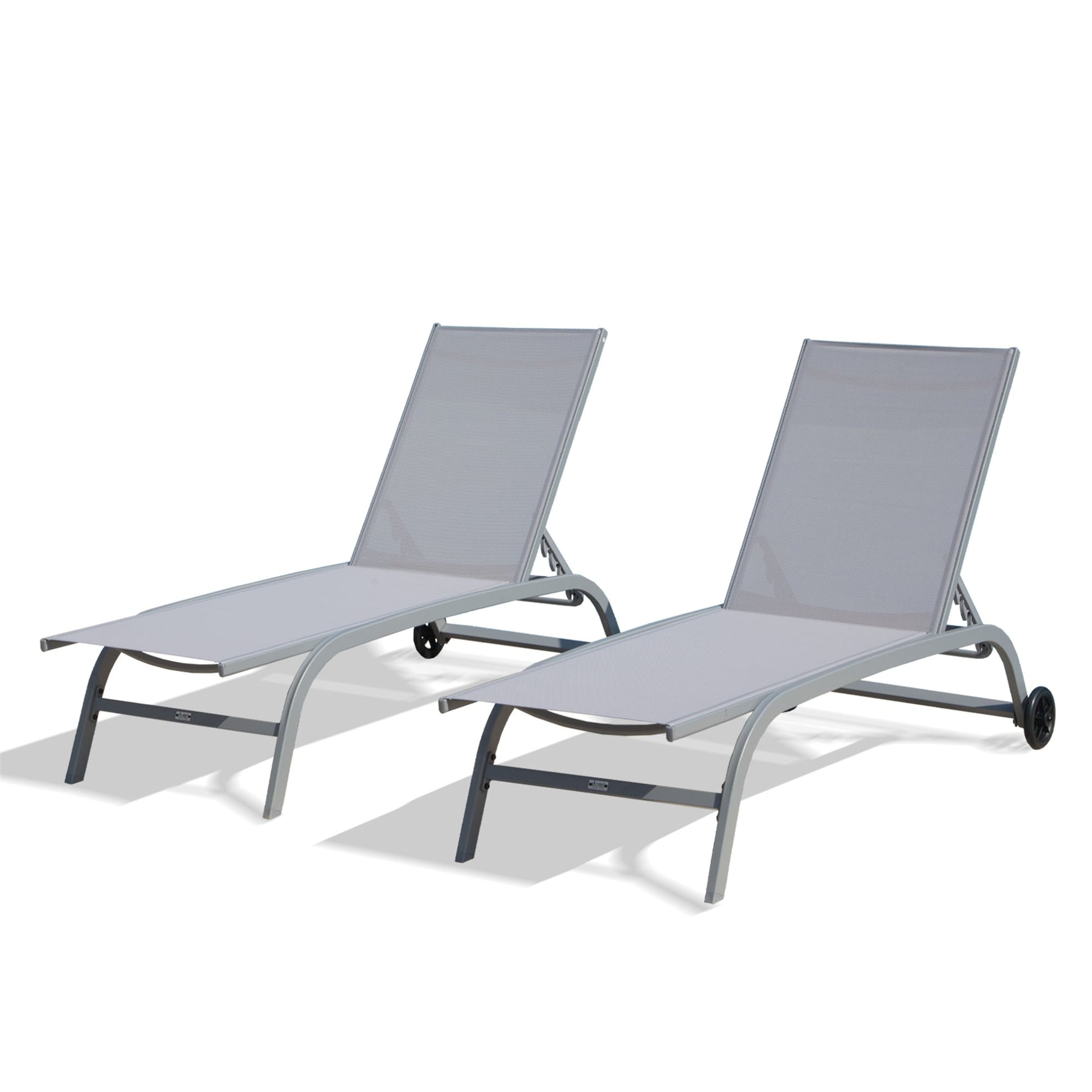 AAZJ Patio Chairs Set of 2 Stackable Gray Aluminum Frame Stationary Chaise Lounge Chair with Gray Mesh Seat