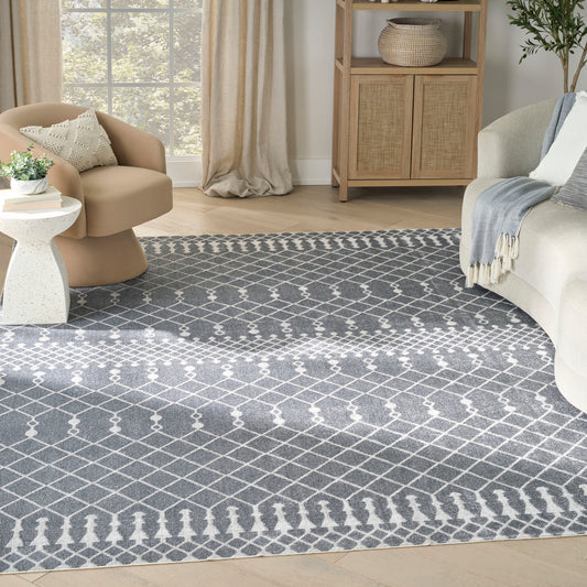 Nourison Home Astra Machine Washable 9 x 12 (ft) Loomed Denim Rectangular Indoor Geometric Machine washable Pet Friendly Area rug