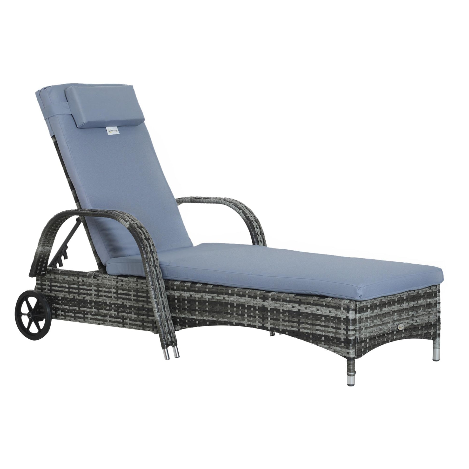 Bayfeve PE Rattan Pool Lounge Chair Rattan Rattan Metal Frame Stationary Chaise Lounge Chair with Gray Cushioned Seat