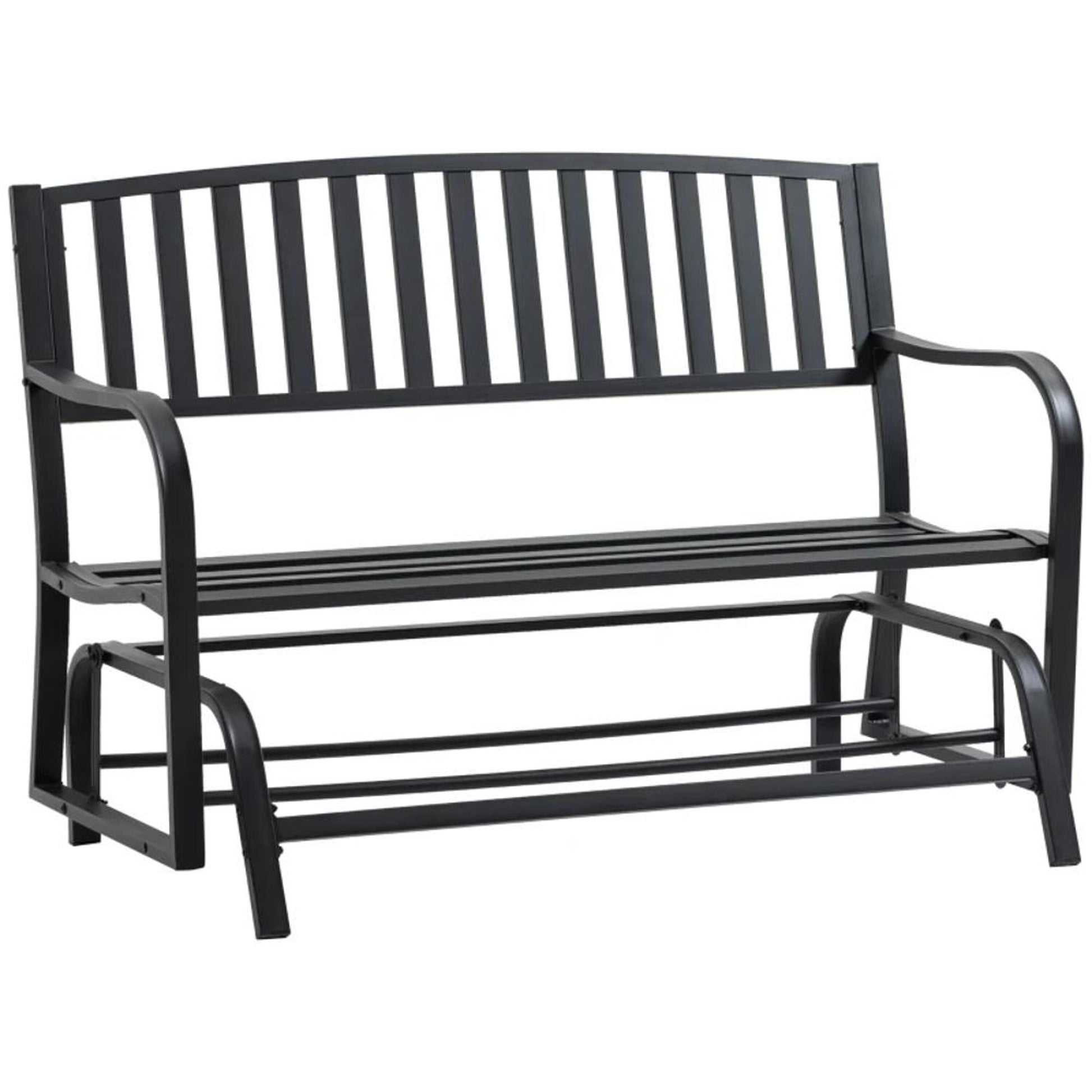 Bayfeve Outdoor Glider Bench Black Steel Frame Glider Beach Chair with Slat Seat