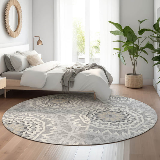 Addison Rugs Mayfield AMF619GY 8 x 8 (ft) Loomed Gray Round Indoor Geometric Machine washable Pet Friendly Area rug