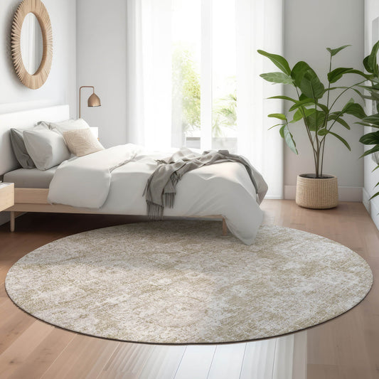 Addison Rugs Mayfield AMF634BG 8 x 8 (ft) Loomed Beige Round Indoor Geometric Machine washable Pet Friendly Area rug