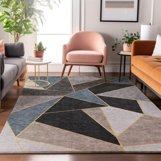 Addison Rugs Mayfield AMF636BU 8 x 10 (ft) Loomed Blue Rectangular Indoor Geometric Machine washable Pet Friendly Area rug