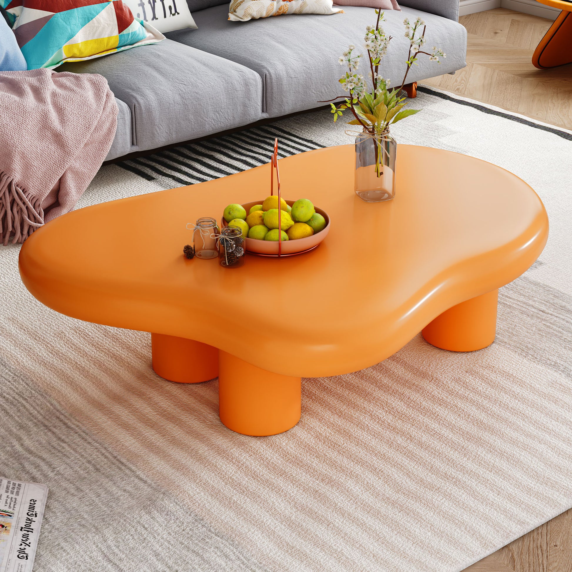 Oizaye Modern Oval Stone Orange 48.5-in W x 13.8-in H Coffee Table
