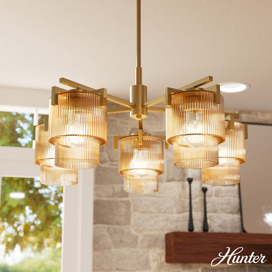 Hunter Jasmine Roth Ontario 5 -Light Satin Gold Modern/contemporary For Use in Dining Rooms, Foyers, Kitchens, Chandelier 6632178