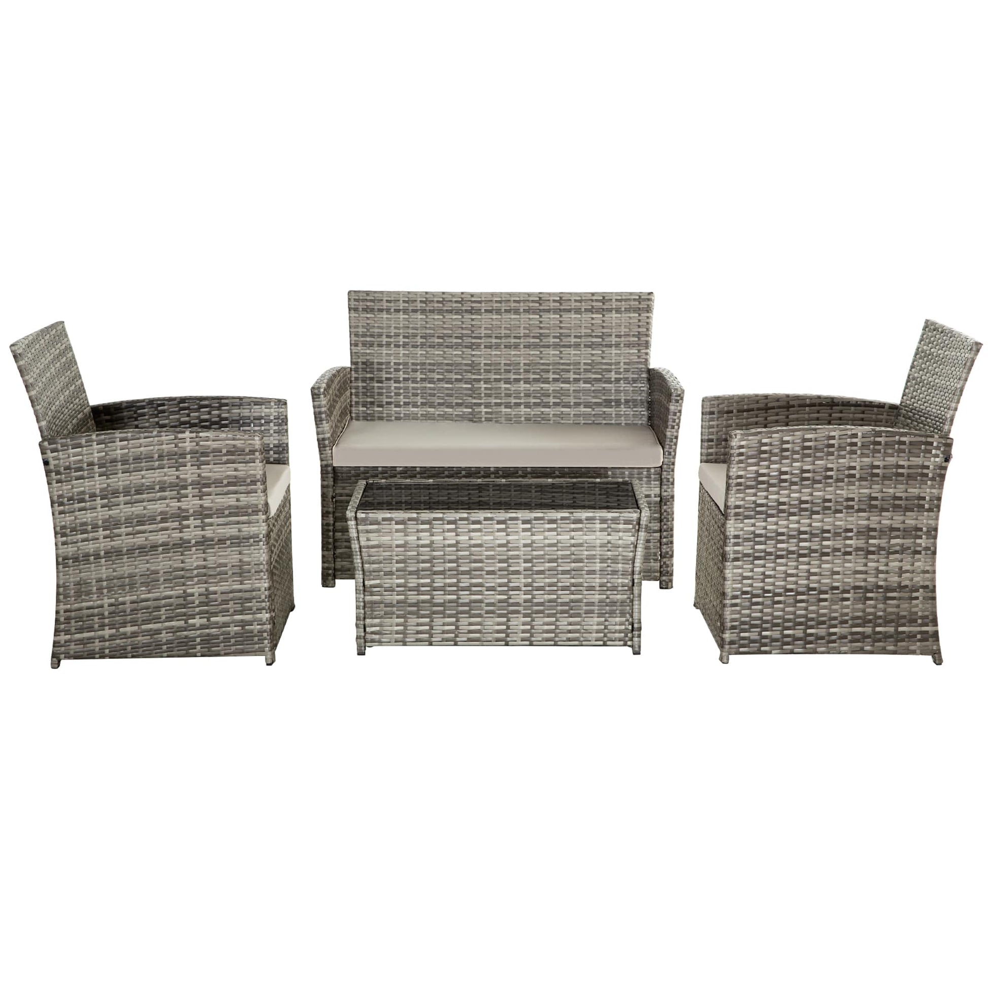CESICIA 4 -Piece Wicker Patio Conversation Set with Gray Cushions