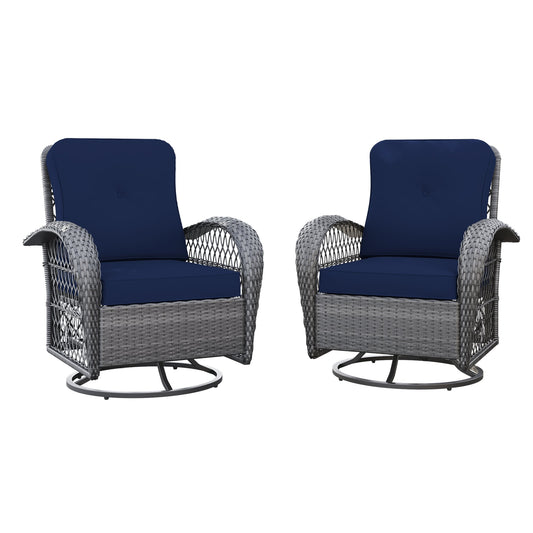 Patio Watcher Rocking Chair 2 -Piece Rattan Patio Conversation Set with Blue Cushions