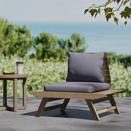 ZAKLOOP SEDONA CLUB CHAIR Brown Wood Frame Stationary Balcony Chair with Gray Slat Seat