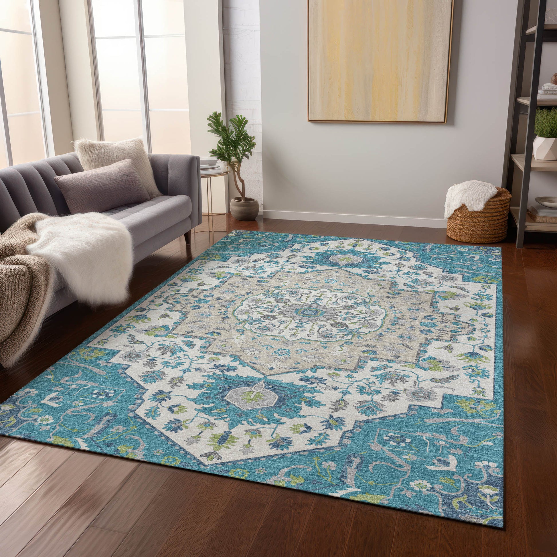 Addison Rugs Chantille ACN985TE 10 x 14 (ft) Teal Rectangular Indoor/Outdoor Geometric Pet Friendly Area rug